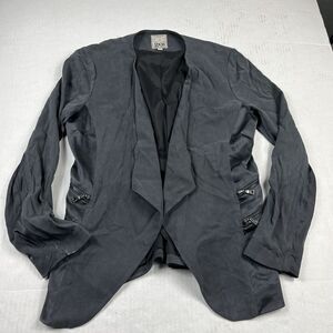 Go Silk Womens Silk Blend Blazer Gray Open Front Moto Lightweight Jacket Size 6
